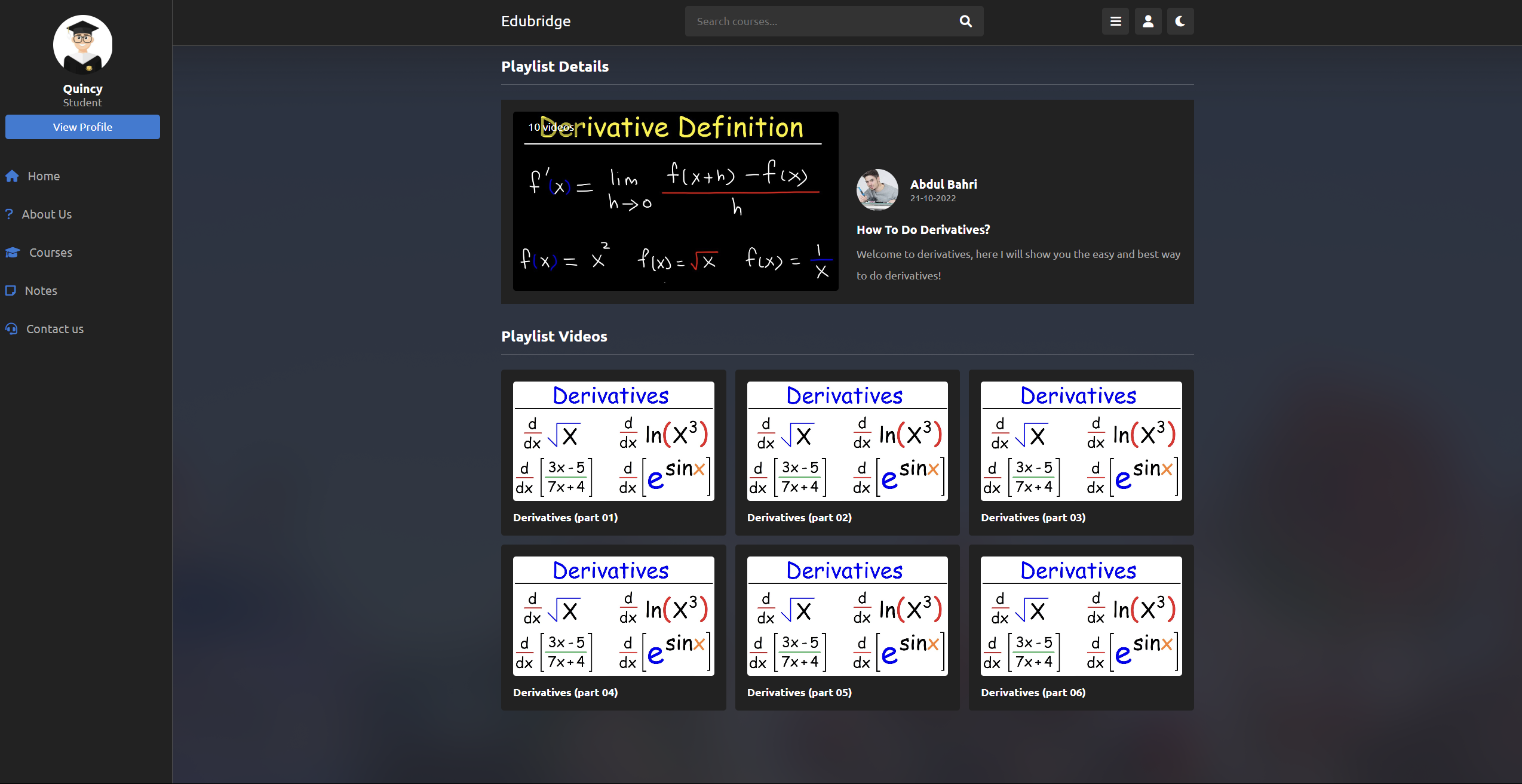 EduBridge Playlist page